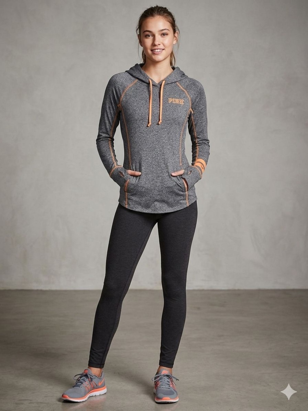 PINK Victoria's Secret Heather Gray Hoodie with Peach Trim